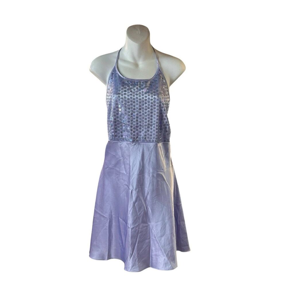 Vtg VICTORIA'S SECRET Halter Lavender Satin Sequin Chemise Nightie Slip Y2K Sz L